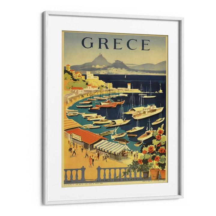 Grece Retro Vintage Travel Travel Posters in White Frame With Mount