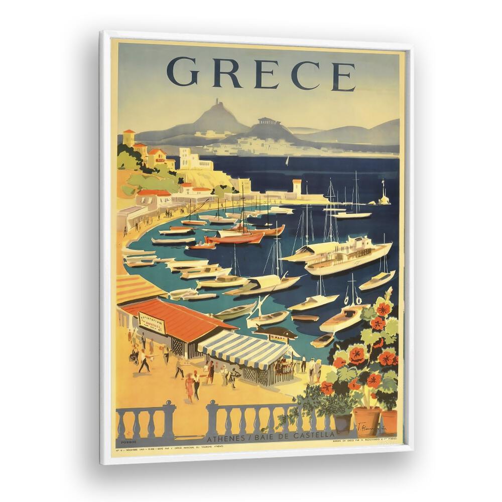 Grece Retro Vintage Travel Travel Posters in White Plain Frame