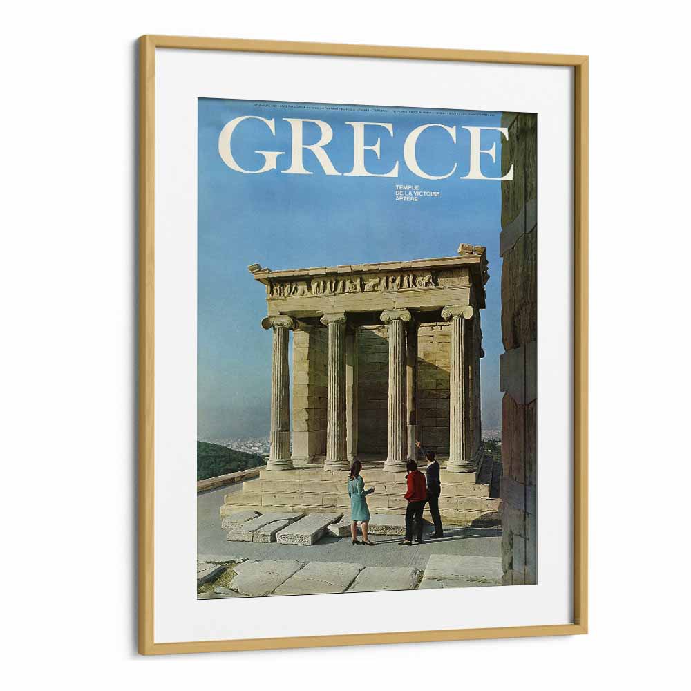 Greece Retro Art I  Vintage Travel Posters in Oak Wood Frame With Mount