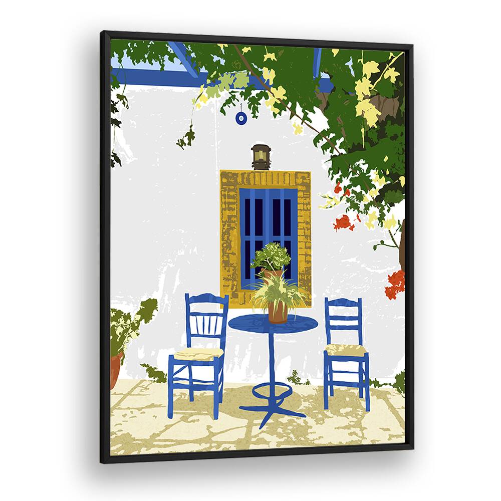 Greek Vacay For Two By Uma Gokhale Travel Poster in Black Plain Frame