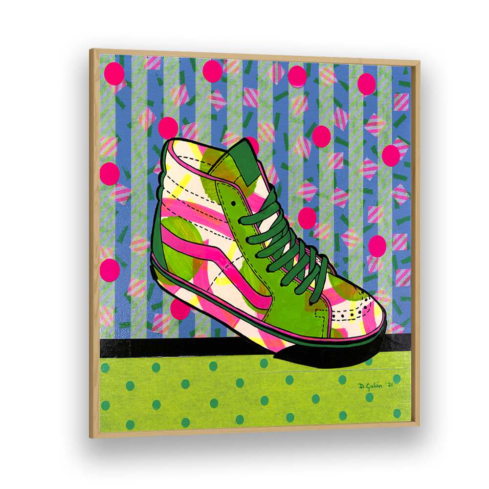 Green Fantasy Pop Art Paintings Pop Art Prints in Oak Wood Plain Frame