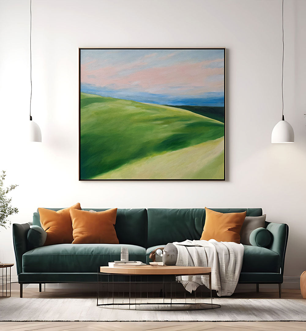 GREEN HILLS AND PATH , LANDSCAPE PAINTINGS