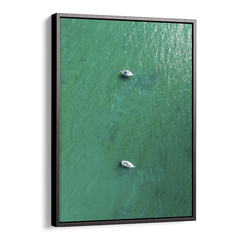 Green Jewel Tropics Beach Prints Coastal Wall Art in Black Floater Frame