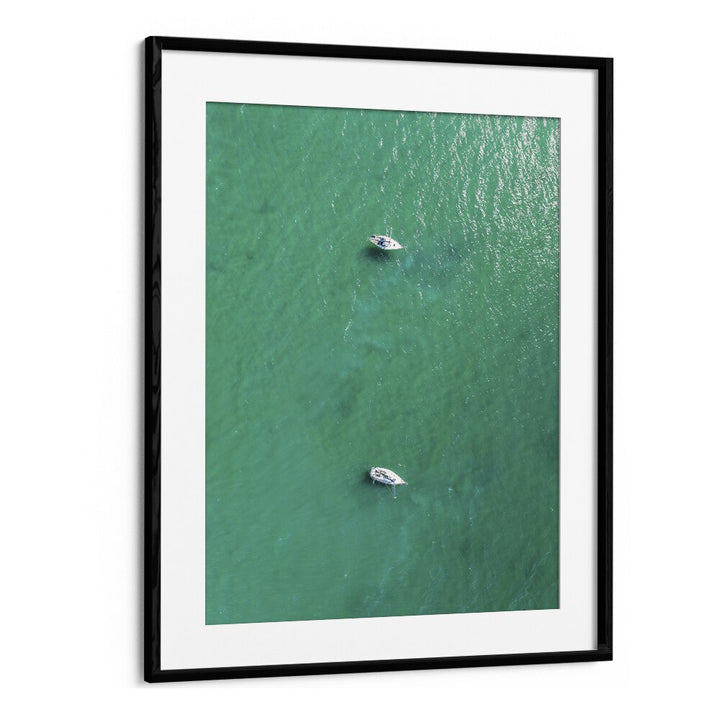 Green Jewel Tropics Beach Prints Coastal Wall Art in Black Frame With Mount