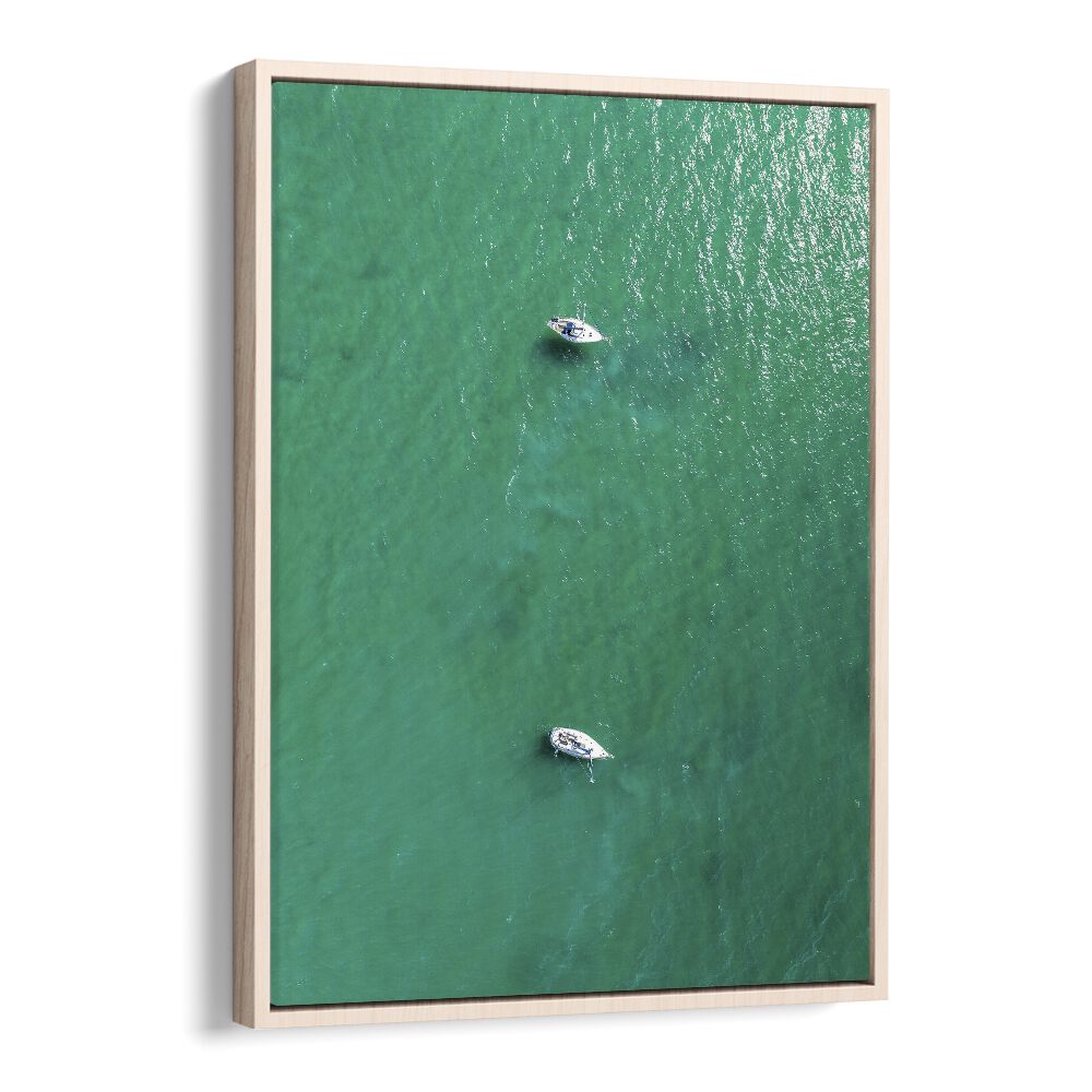 Green Jewel Tropics Beach Prints Coastal Wall Art in Oak Wood Floater Frame