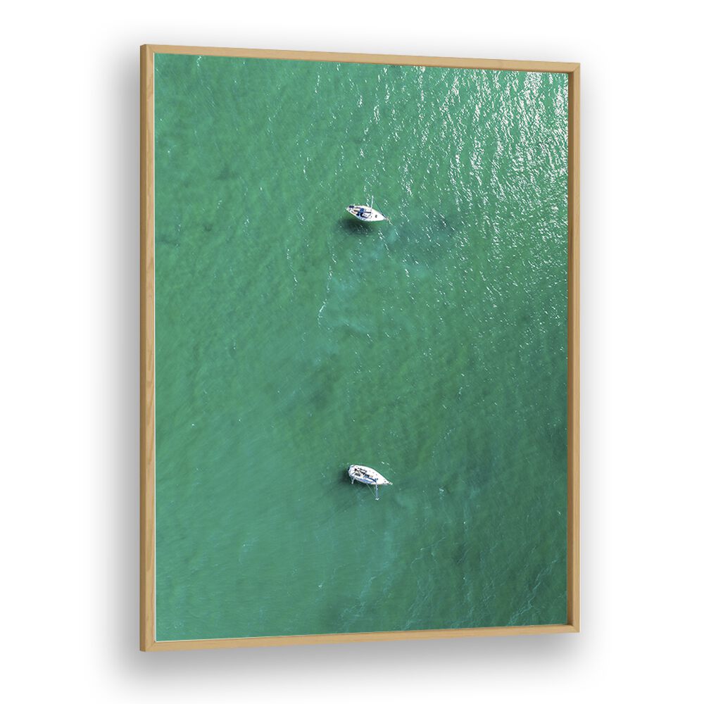 Green Jewel Tropics Beach Prints Coastal Wall Art in Oak Wood Plain Frame