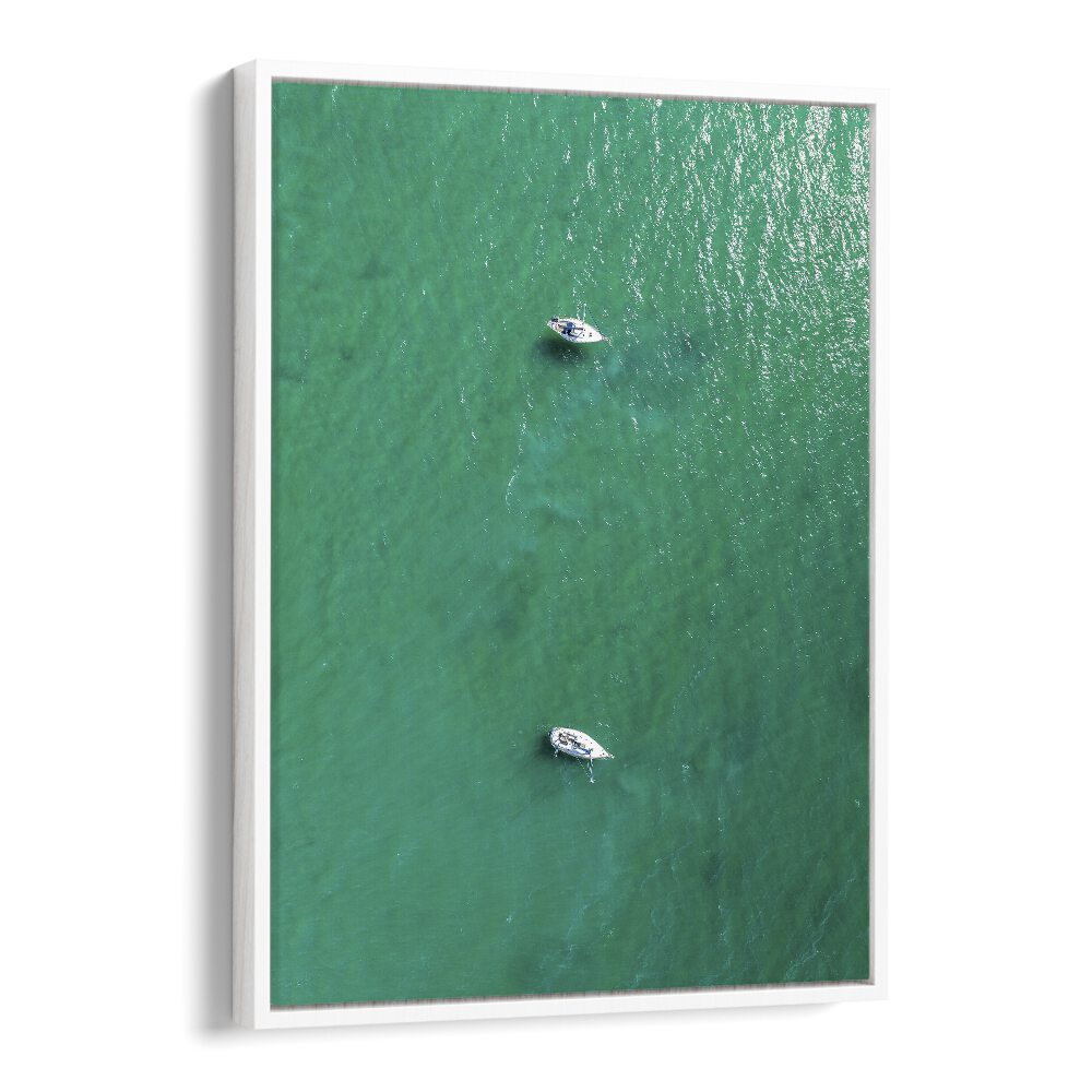 Green Jewel Tropics Beach Prints Coastal Wall Art in White Floater Frame