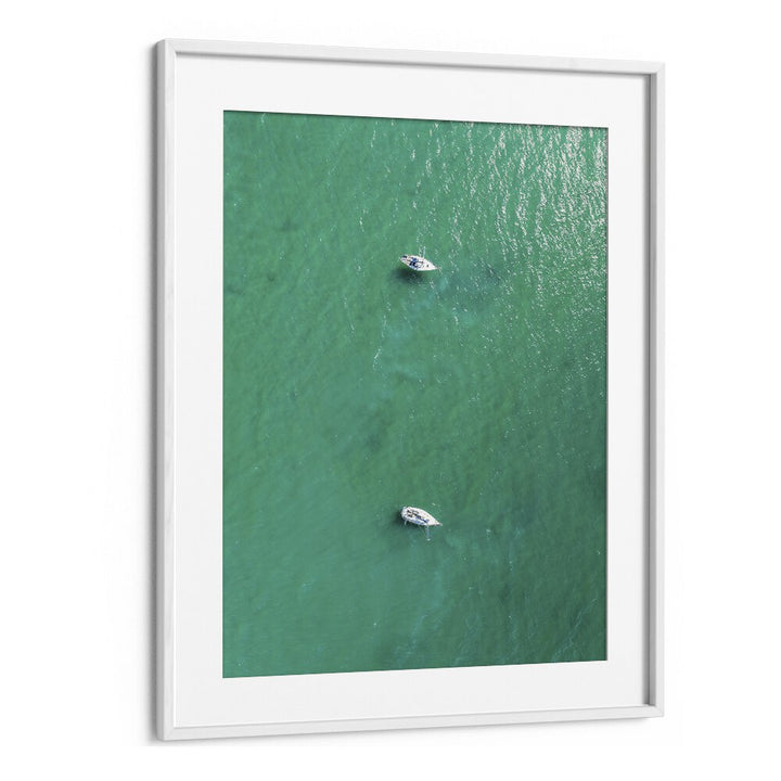 Green Jewel Tropics Beach Prints Coastal Wall Art in White Frame With Mount