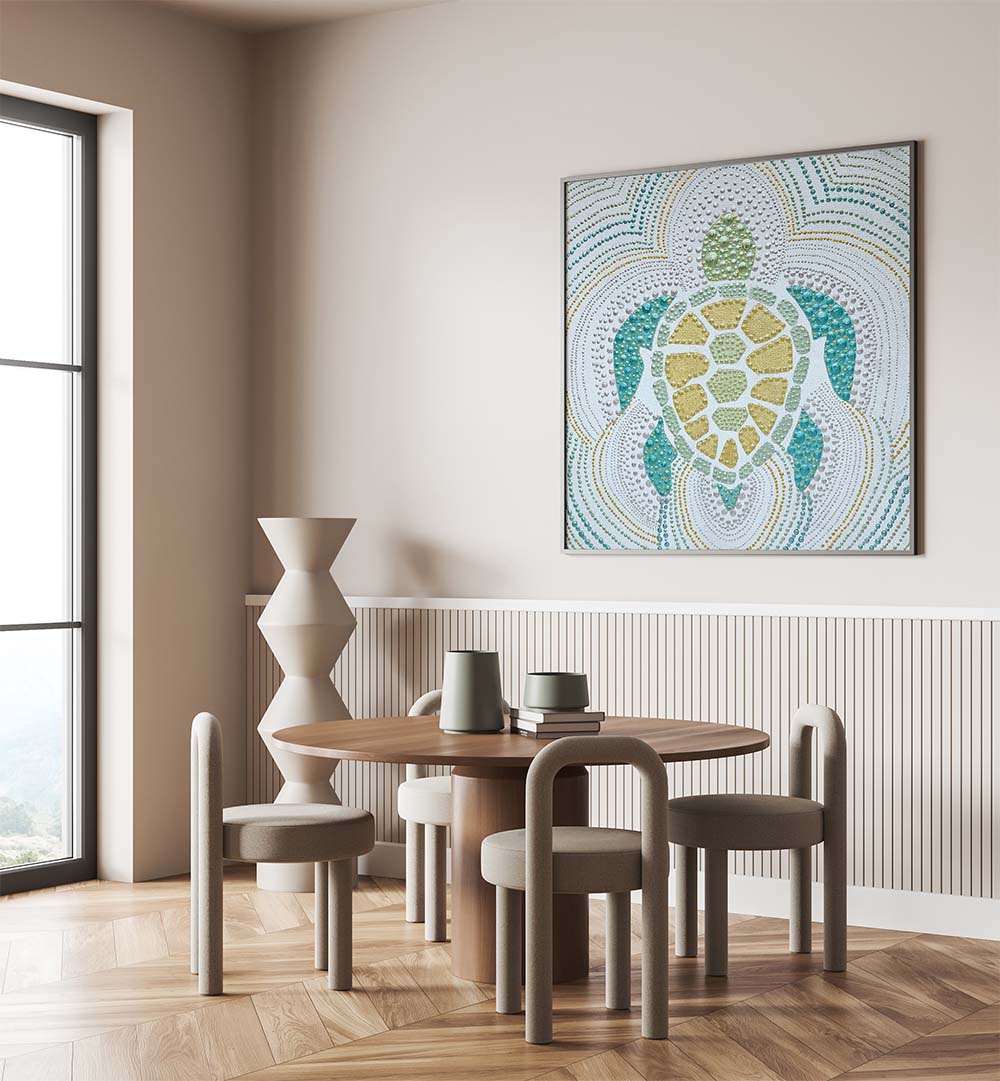 Vibrant GREEN SEA TURTLE , ANIMAL PAINTINGS add a touch of abstract wildlife decor to your space. Perfect for any room!