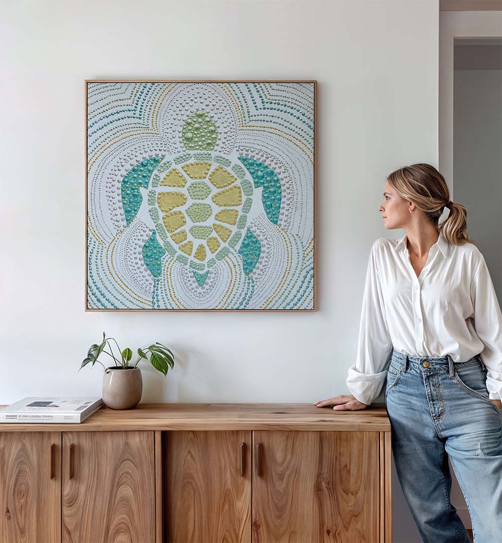 Brighten your decor with the GREEN SEA TURTLE , ANIMAL PAINTINGS, showcasing vibrant wildlife artistry and charm.