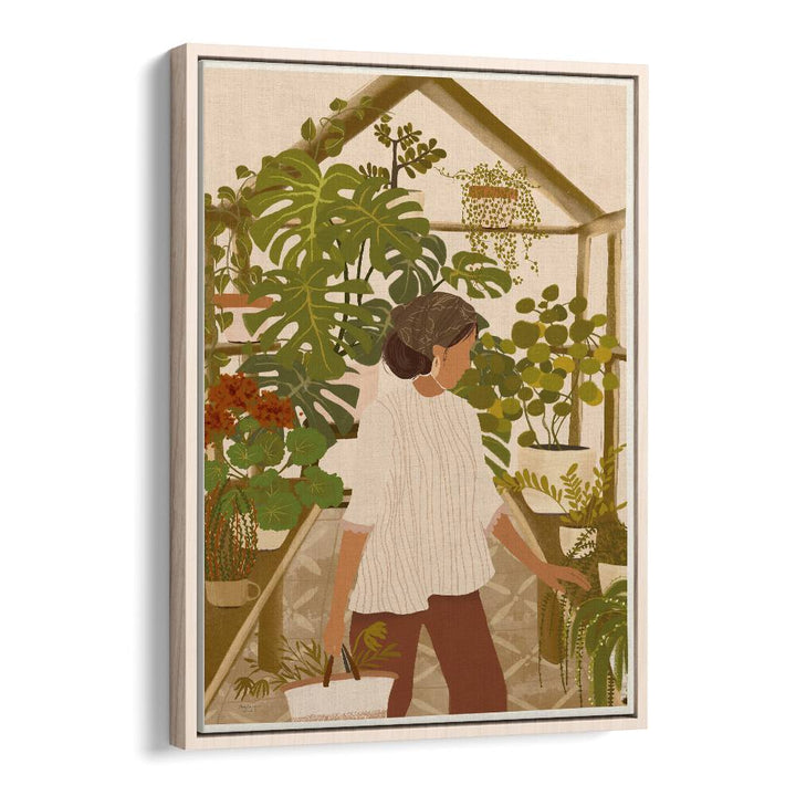 Greenhouse By Andi Bell Botanical Art Prints in Oak Wood Floater Frame