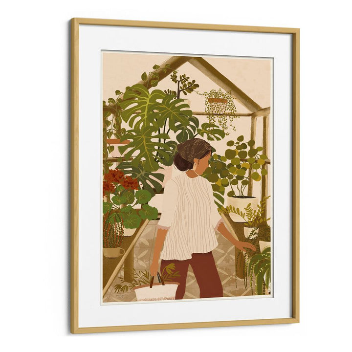 Greenhouse By Andi Bell Botanical Art Prints in Oak Wood Frame With Mount