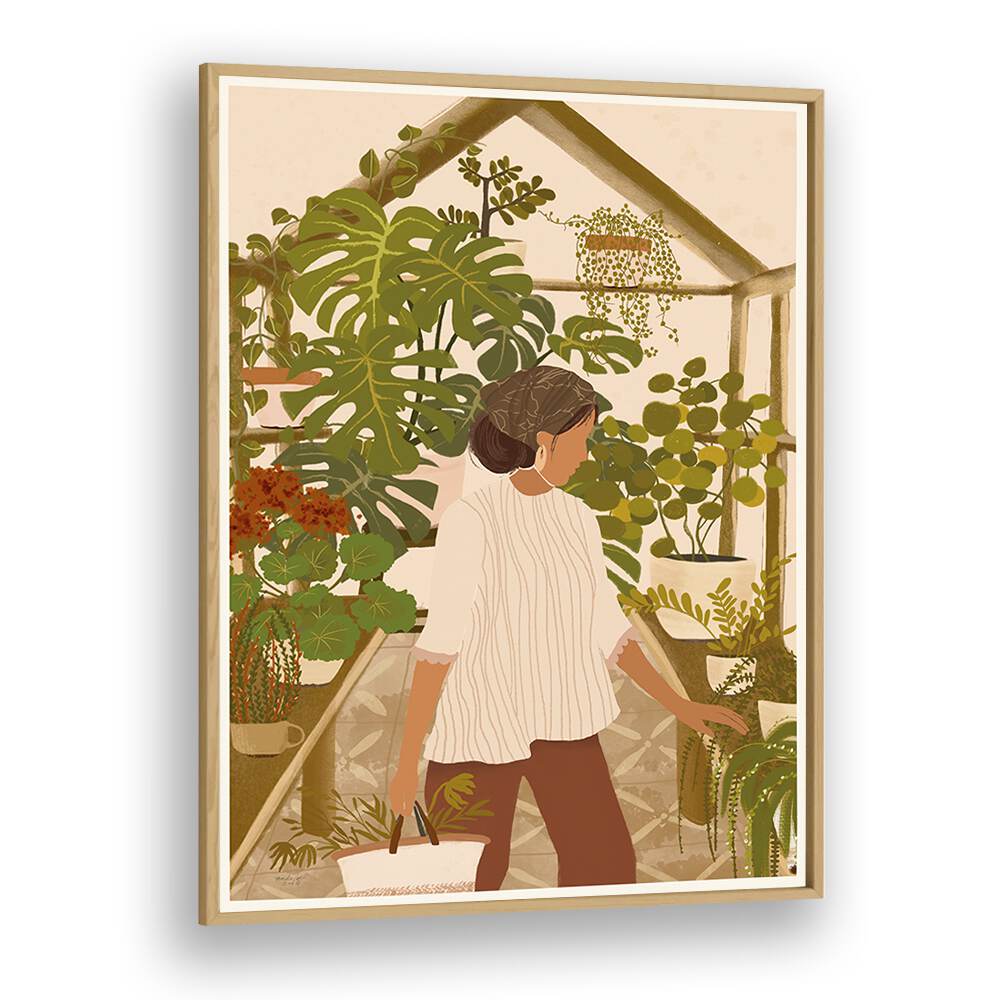 Greenhouse By Andi Bell Botanical Art Prints in Oak Wood Plain Frame