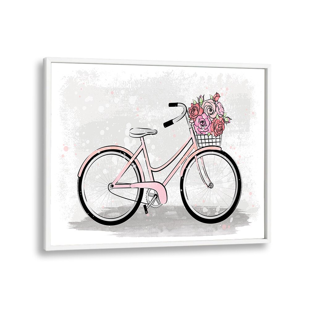 Grey Bike by Martina Fashion Paintings Fashion Posters in White Plain Frame