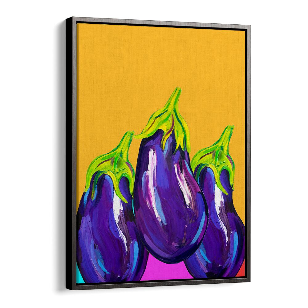 Groovy Aubergines by Alice Straker Kitchen Posters Kitchen Art Prints in Black Floater Frame