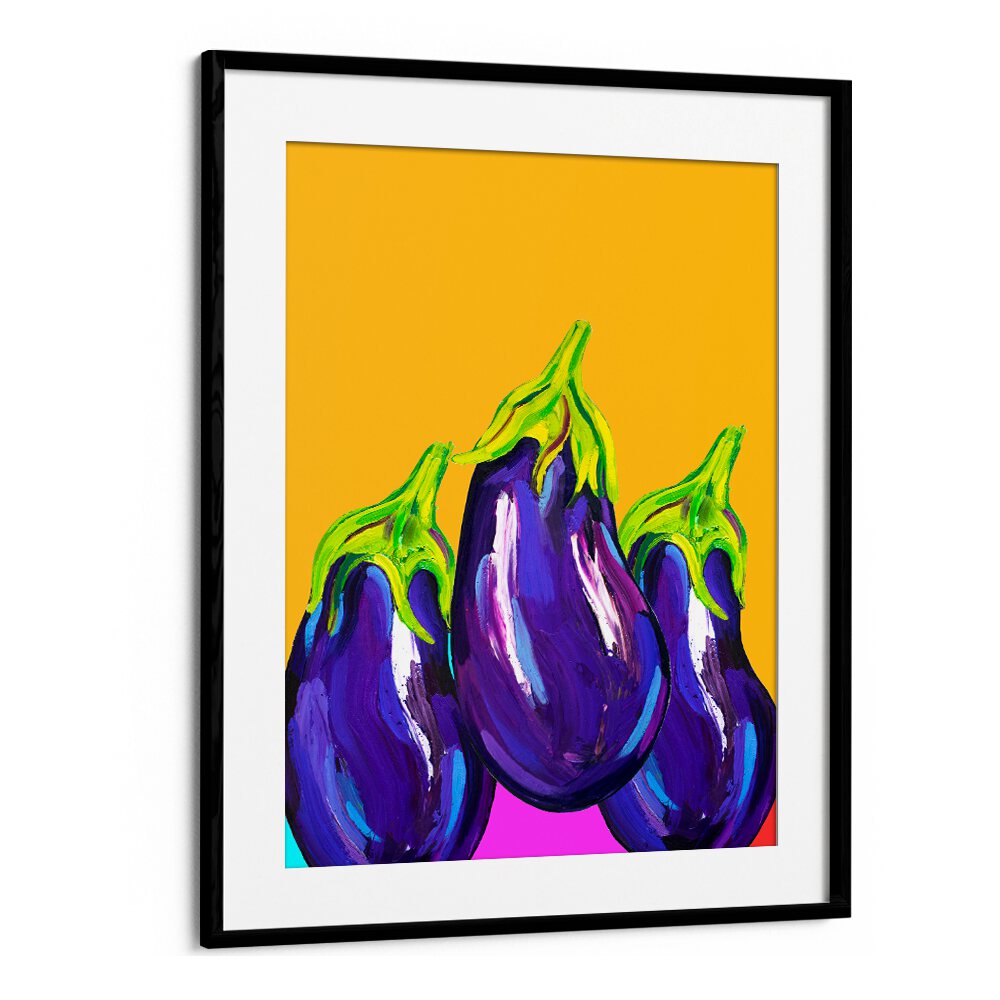 Groovy Aubergines by Alice Straker Kitchen Posters Kitchen Art Prints in Black Frame With Mount