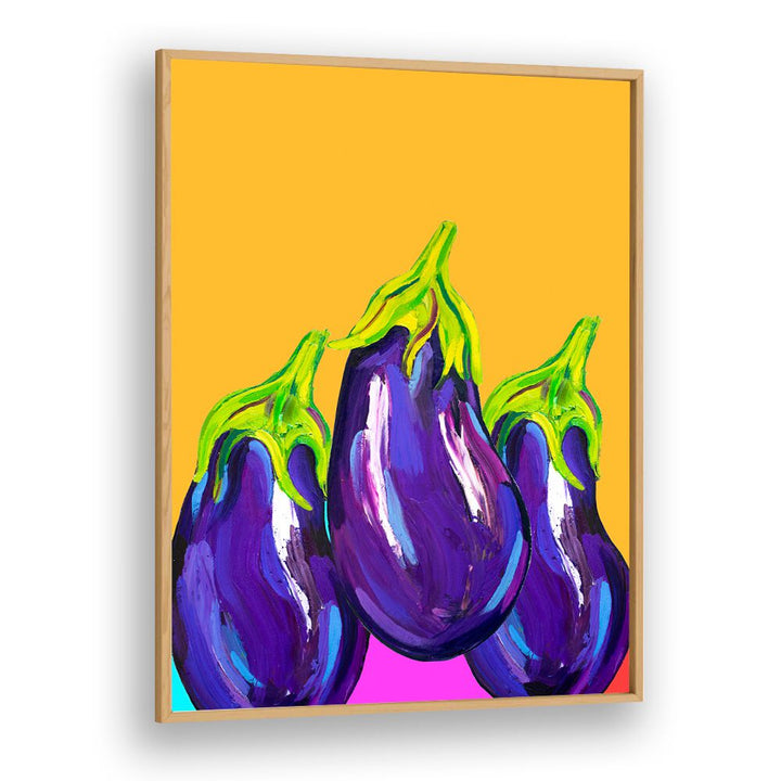 Groovy Aubergines by Alice Straker Kitchen Posters Kitchen Art Prints in Oak Wood Plain Frame