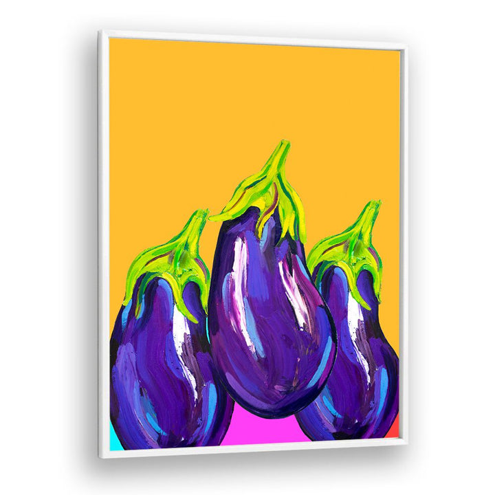 Groovy Aubergines by Alice Straker Kitchen Posters Kitchen Art Prints in White Plain Frame