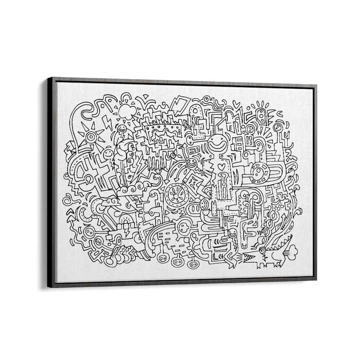 Happy Face Doodle Art Artwork in Black Floater Frame