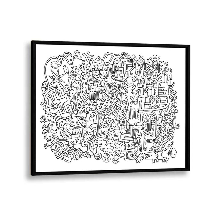 Happy Face Doodle Art Artwork in Black Plain Frame