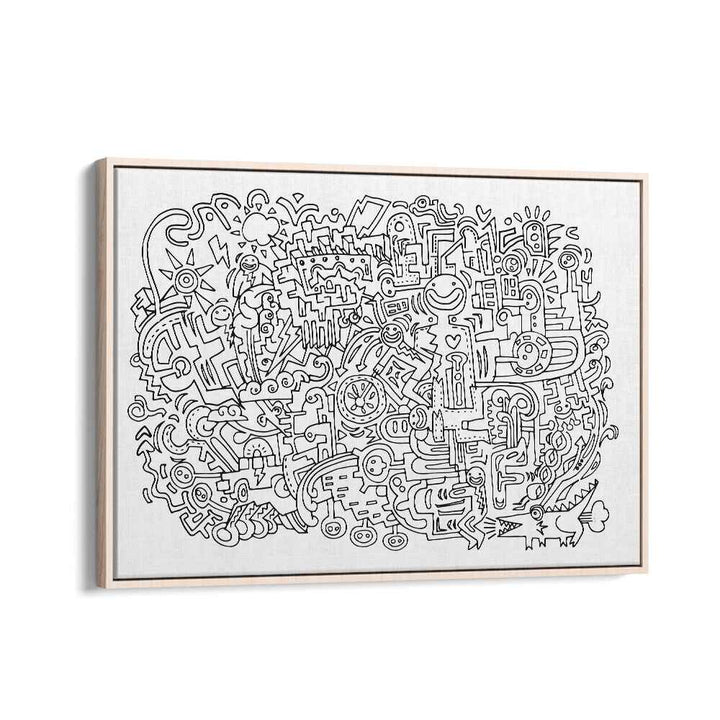 Happy Face Doodle Art Artwork in Oak Wood Floater Frame