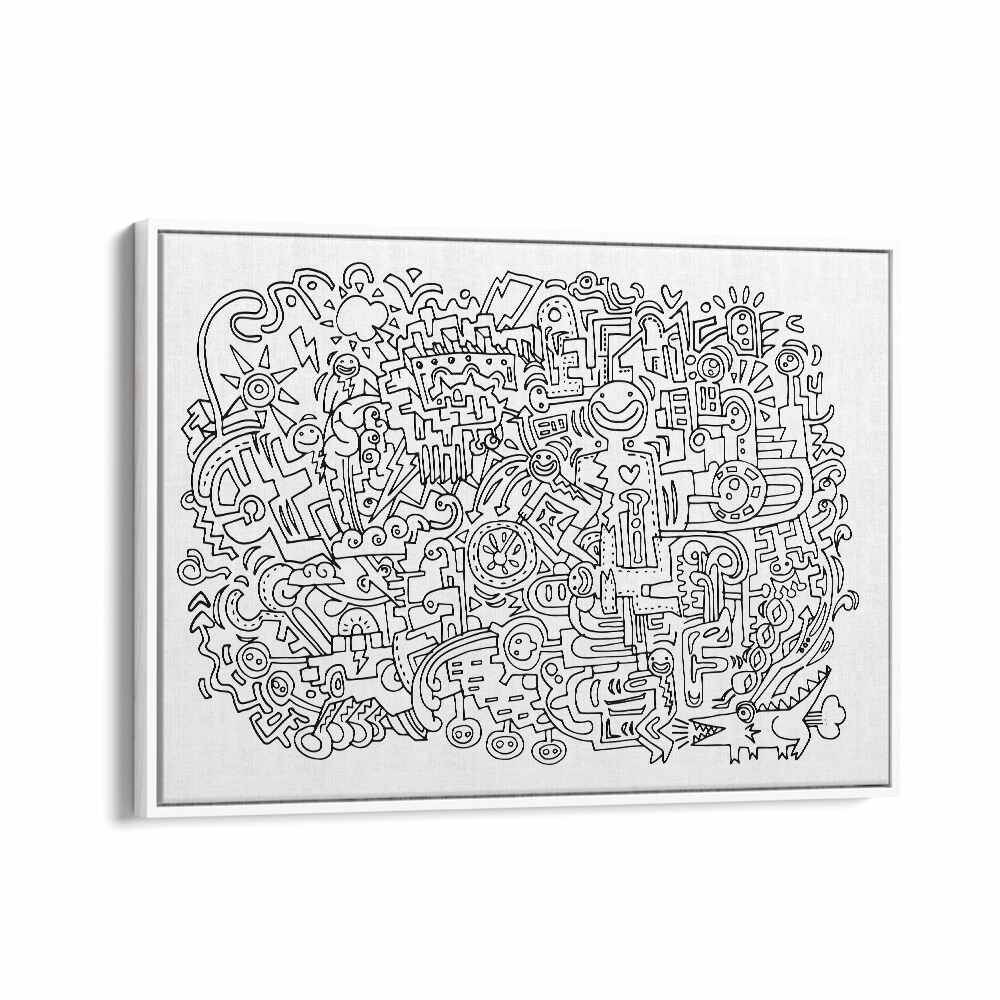 Happy Face Doodle Art Artwork in White Floater Frame