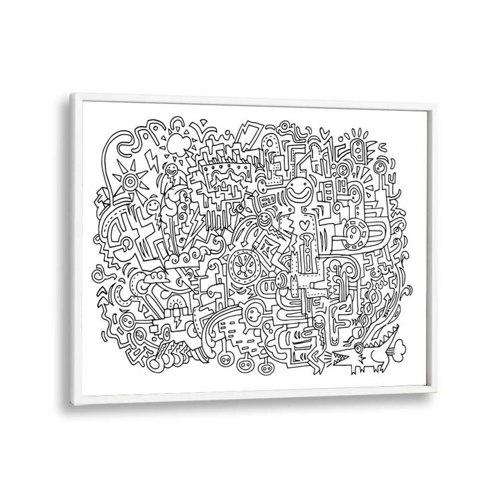 Happy Face Doodle Art Artwork in White Plain Frame