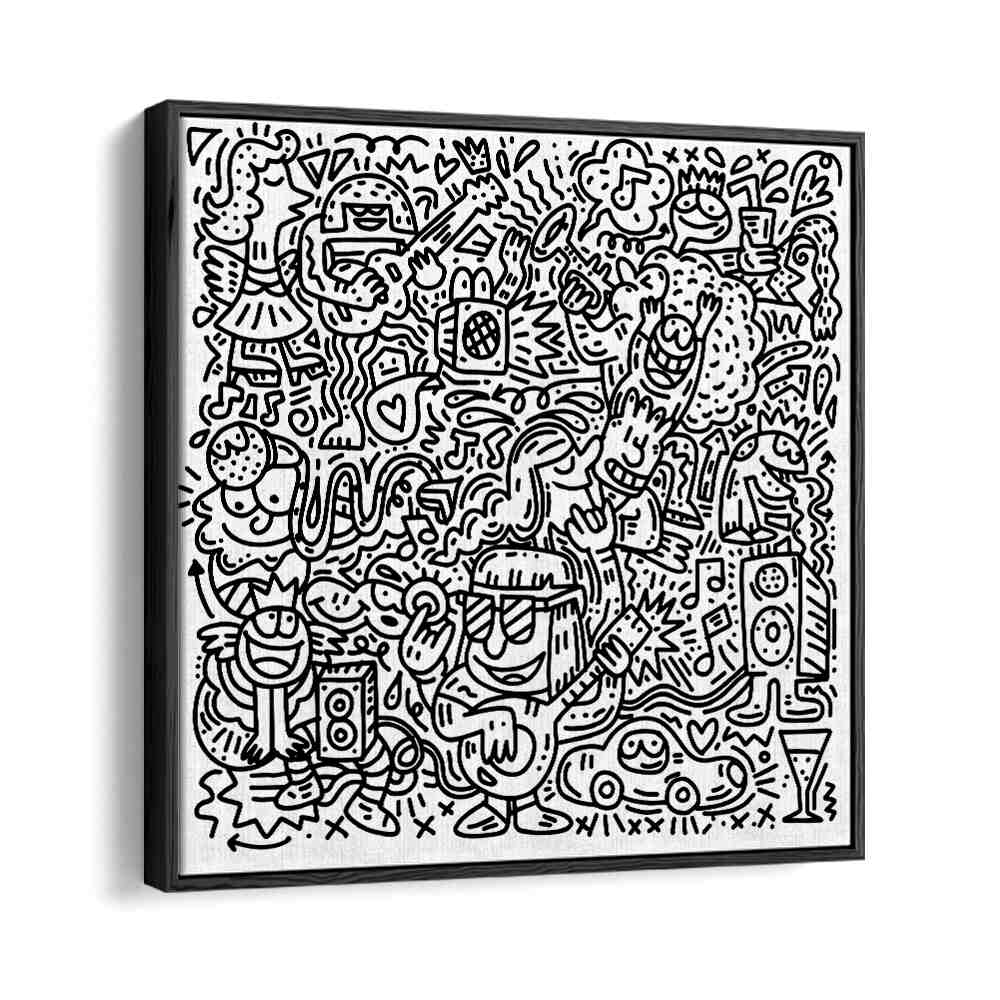 Happy Hippie Doodle Doodle Art Artwork in Black Floater Frame