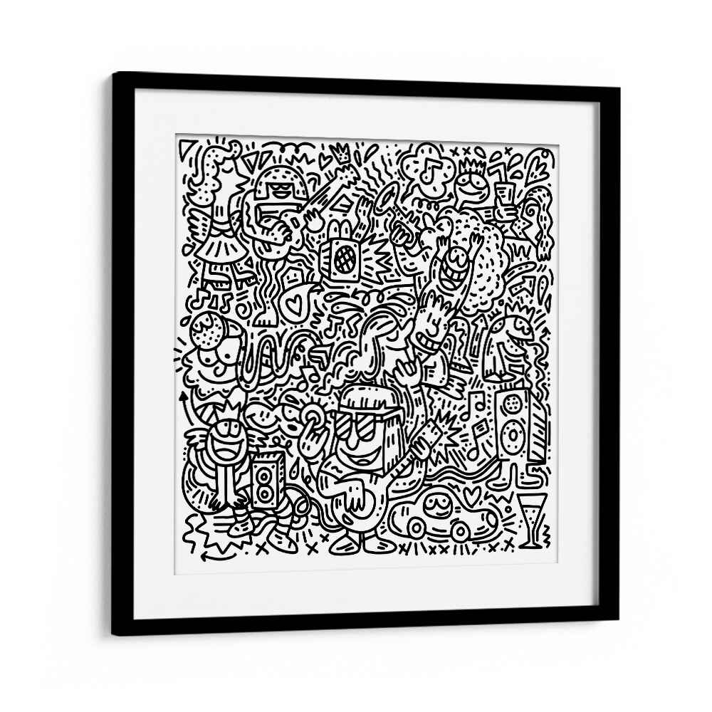 Happy Hippie Doodle Doodle Art Artwork in Black Frame With Mount