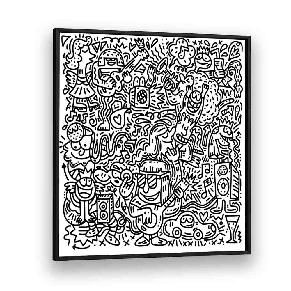 Happy Hippie Doodle Doodle Art Artwork in Black Plain Frame