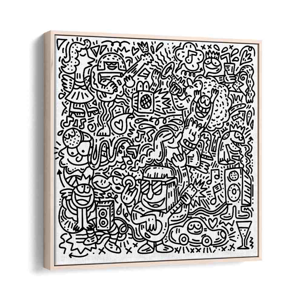 Happy Hippie Doodle Doodle Art Artwork in Oak Wood Floater Frame