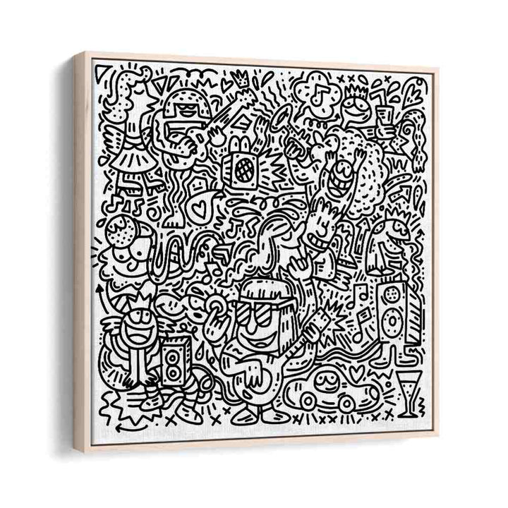 Happy Hippie Doodle Doodle Art Artwork in Oak Wood Floater Frame