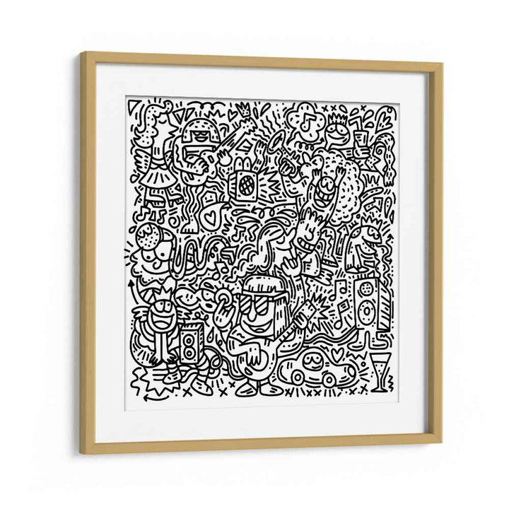 Happy Hippie Doodle Doodle Art Artwork in Oak Wood Frame With Mount