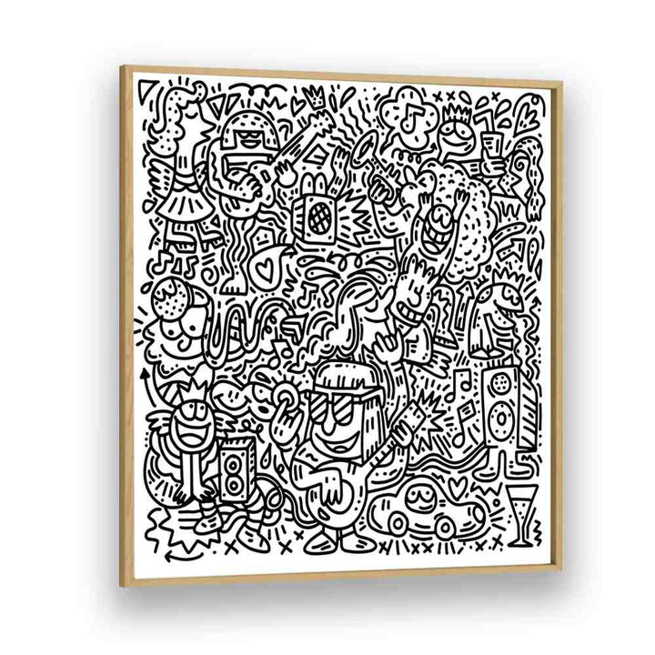 Happy Hippie Doodle Doodle Art Artwork in Oak Wood Plain Frame