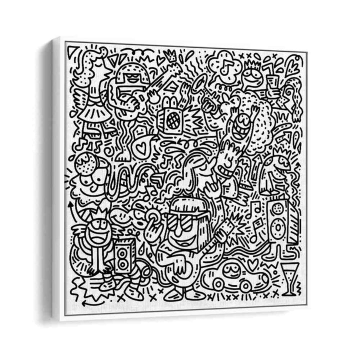 Happy Hippie Doodle Doodle Art Artwork in White Floater Frame