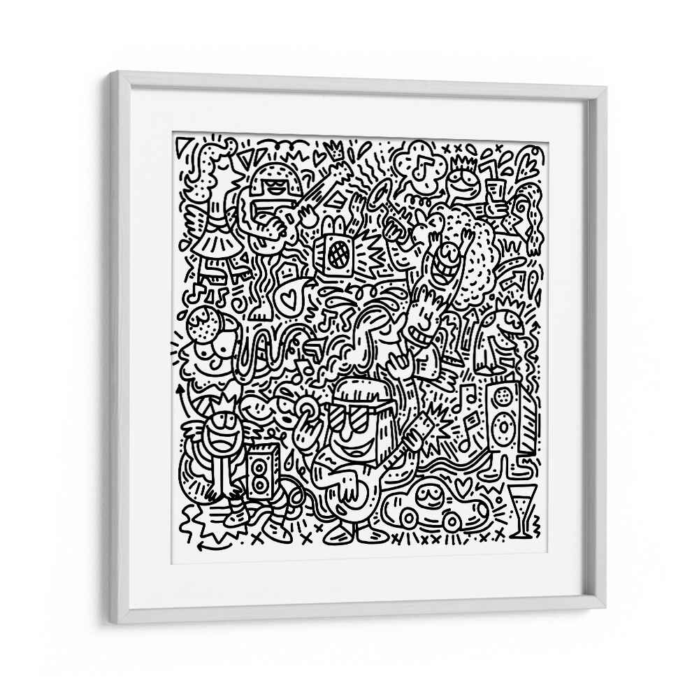 Happy Hippie Doodle Doodle Art Artwork in White Frame With Mount