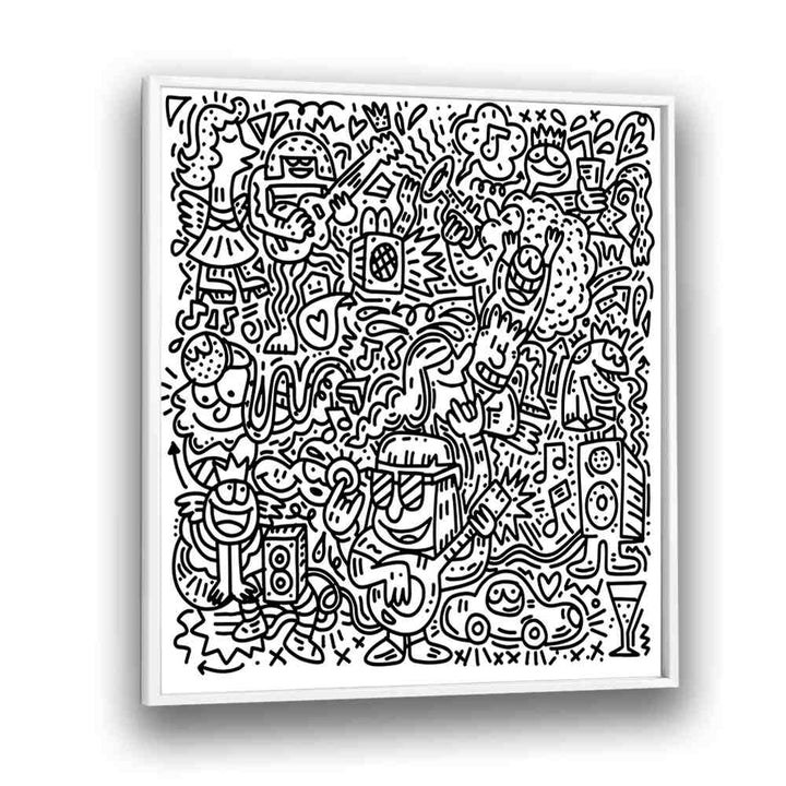 Happy Hippie Doodle Doodle Art Artwork in White Plain Frame