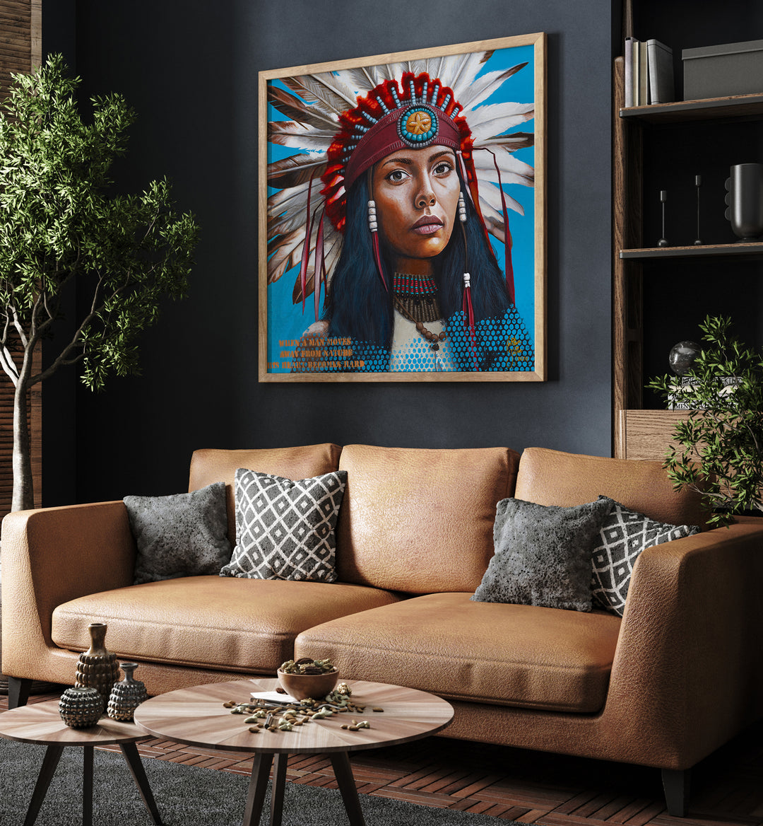 Hard Heart By Christian Beijer Red Indians Art ArtWork Placed on a wall In A Living Room 