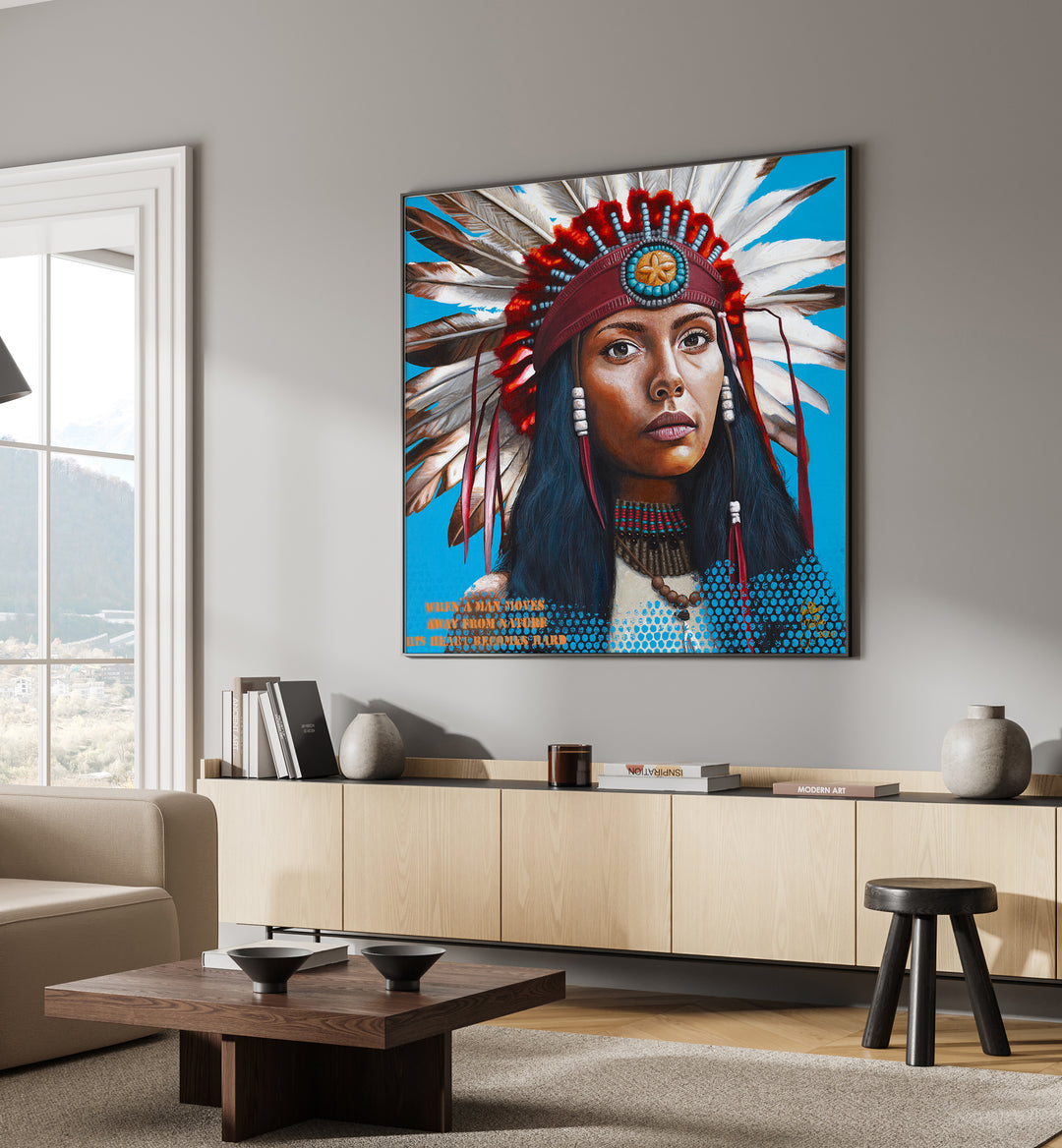 Hard Heart By Christian Beijer Red Indians Art ArtWork Placed on a wall In A Living Room 