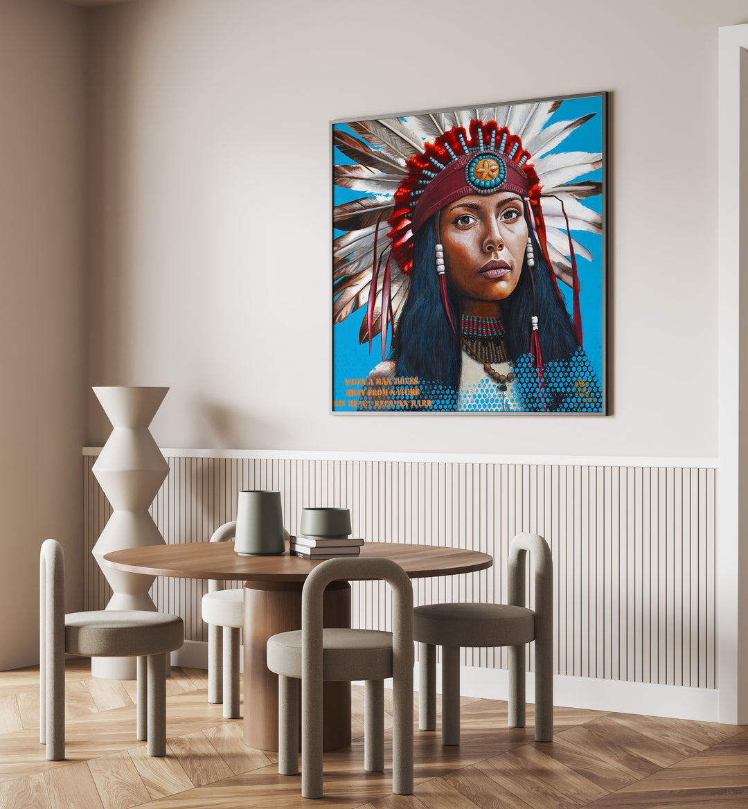 Hard Heart By Christian Beijer Red Indians Art ArtWork Placed on a wall In A Living Room 