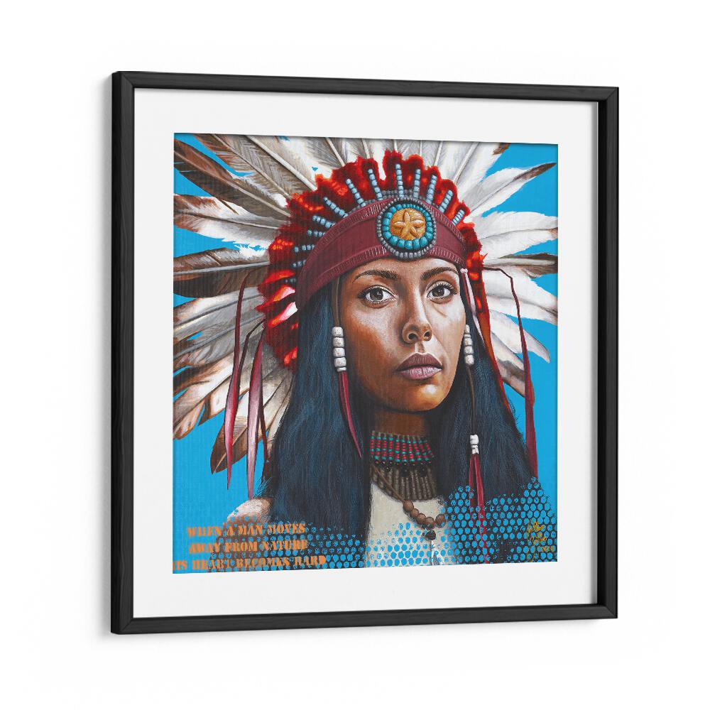 Hard Heart By Christian Beijer Red Indians Art ArtWork in Black Frame With Mount