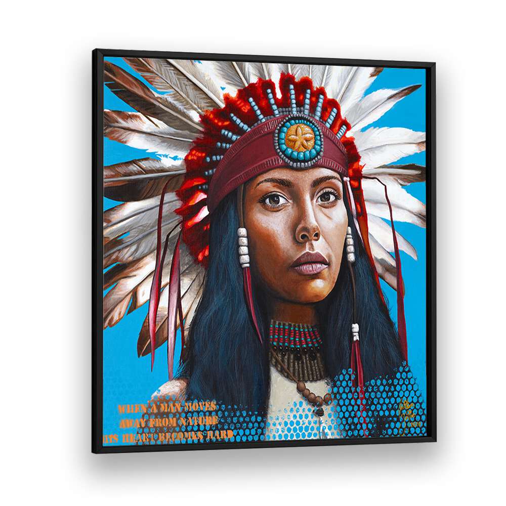 Hard Heart By Christian Beijer Red Indians Art ArtWork  in Black Plain Frame