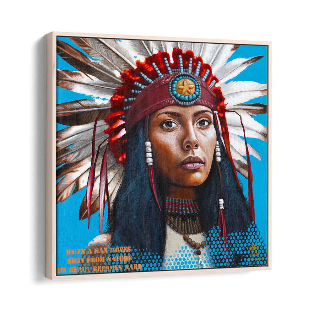 Hard Heart By Christian Beijer Red Indians Art ArtWork in Oak Wood Floater Frame