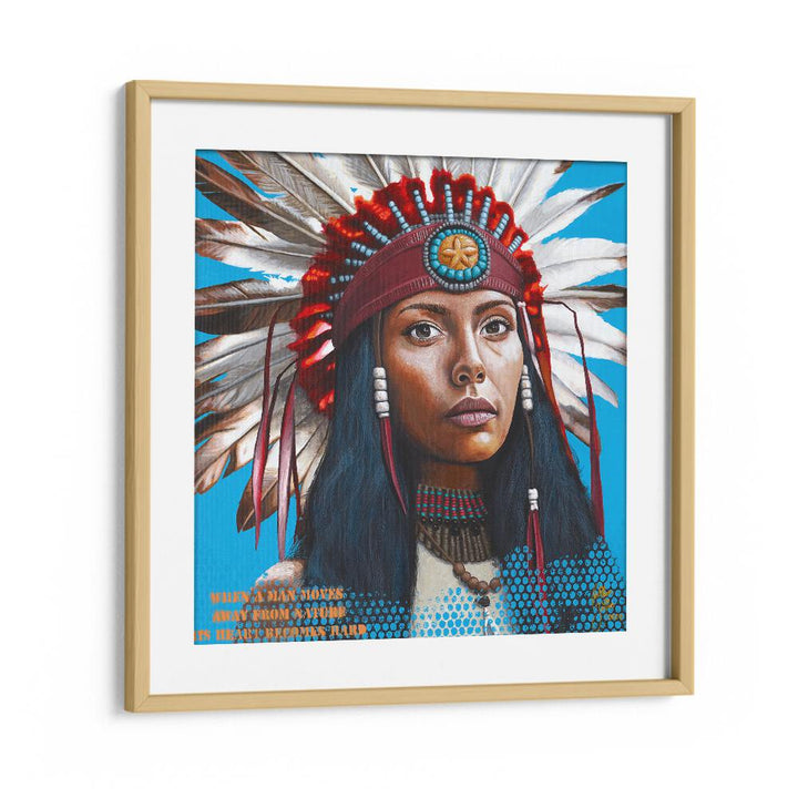 Hard Heart By Christian Beijer Red Indians Art ArtWork in Oak Wood Frame With Mount