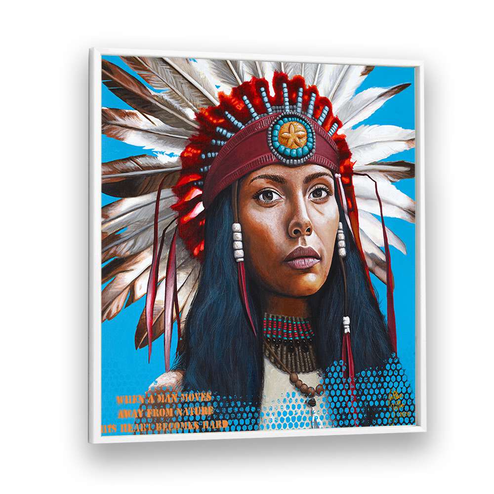 Hard Heart By Christian Beijer Red Indians Art ArtWork in White Plain Frame