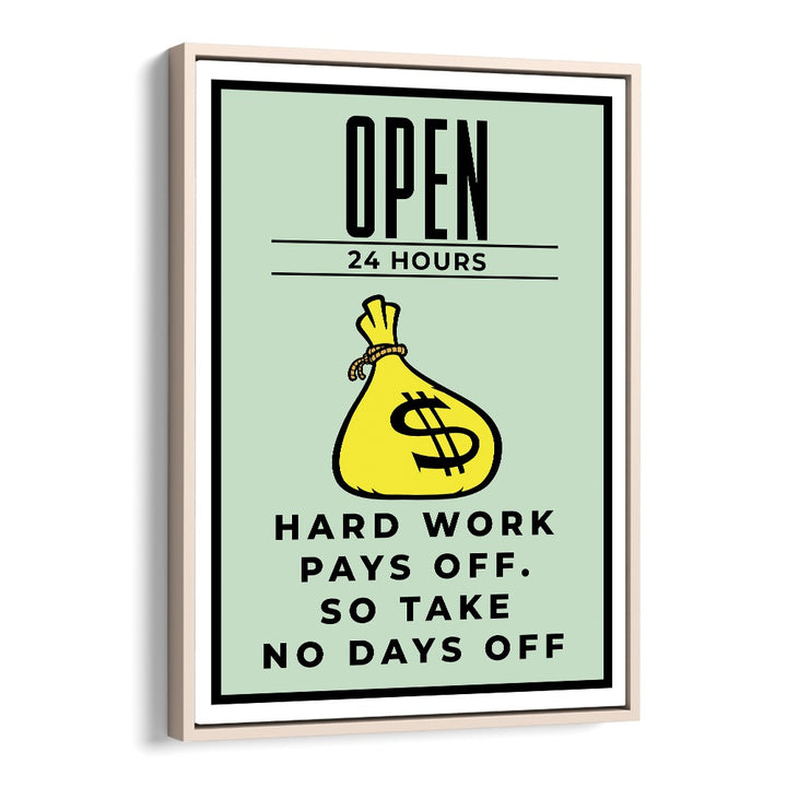 Hard Work Pays Off Money Art Artwork in Oak Wood Floater Frame