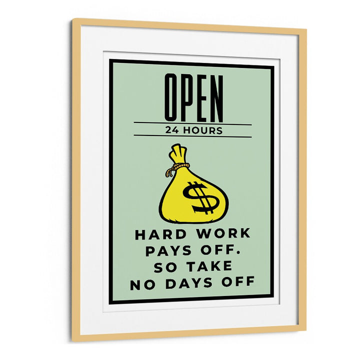 Hard Work Pays Off Money Art Artwork in Oak Wood Frame With Mount