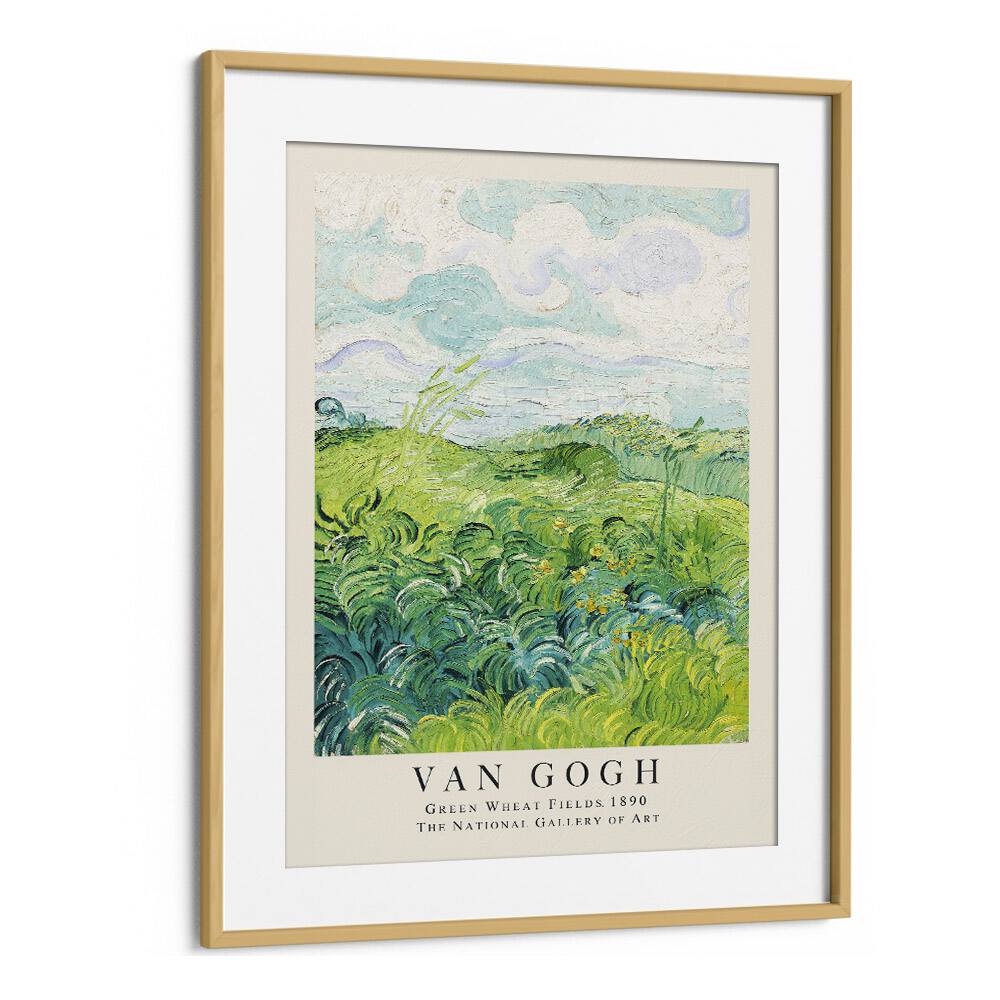 Harmony In Green Van Gogh's Green Wheat Fields, 1890 Vincent Van Gogh art painting Artwork in Oak Wood Frame With Mount