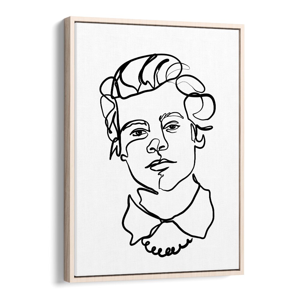 Harry Styles Line Art Artwork in Oak Wood Floater Frame