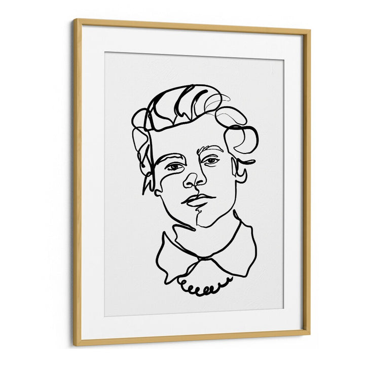 Harry Styles Line Art Artwork in Oak Wood Frame With Mount